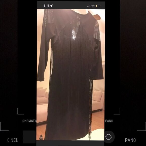 Women’s Black Mini Dress with Mesh Shoulders & V Neck with Fringe Back * - Picture 2 of 2